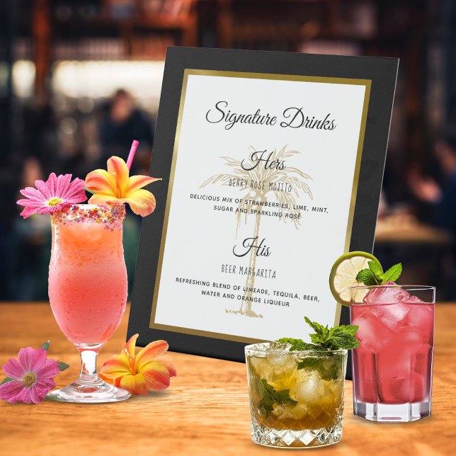 Elegant Gold Palm Tree Wedding Signature Drinks Pedestal Sign (Elegant Gold Palm Tree Wedding Signature Drinks Pedestal Sign)