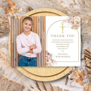 Elegant Gold Pampas Grass Floral Confirmation Thank You Card