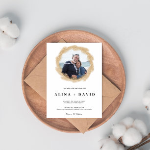 Elegant Gold Pampas Wreath photo Wedding Invitatio Invitation