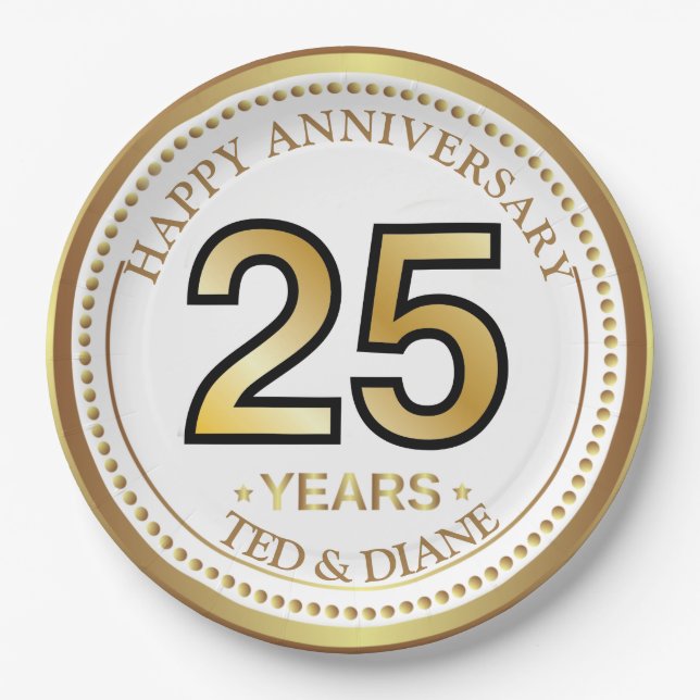 Elegant gold Paper Plate with editable text (Front)