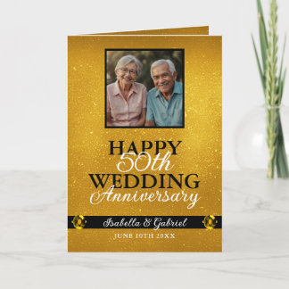 Elegant Gold Parents Photo 50th Anniversary Card