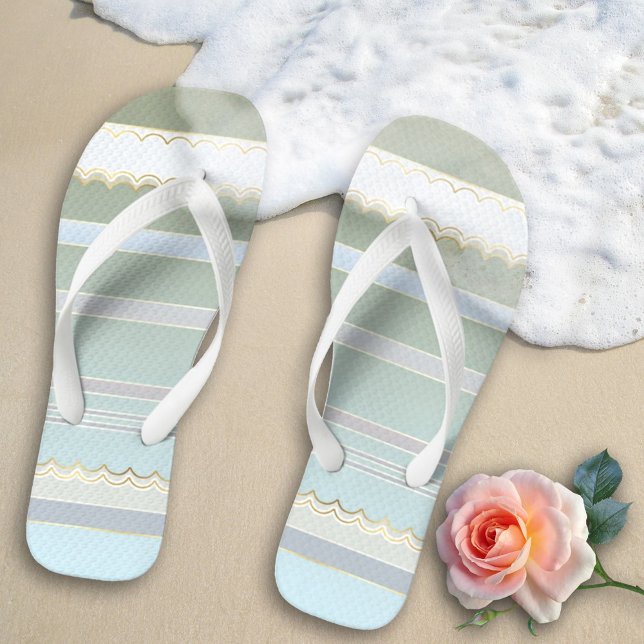 Elegant Gold Pastel Striped Beach Thongs (Creator Uploaded)
