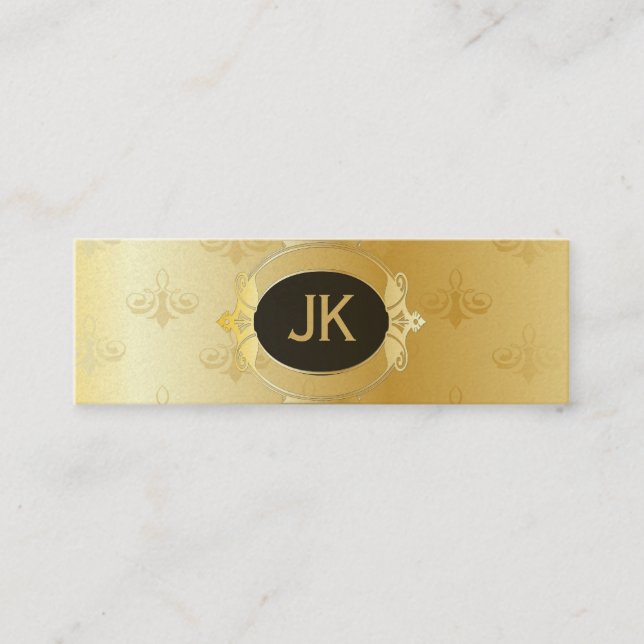 Elegant Gold Pattern Black Accent Mini Business Card (Front)