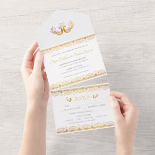 Elegant Gold Pattern Indian Wedding  All In One Invitation