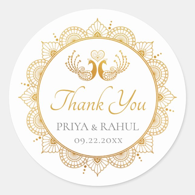 Elegant Gold Pattern Indian Wedding Favour Label (Front)