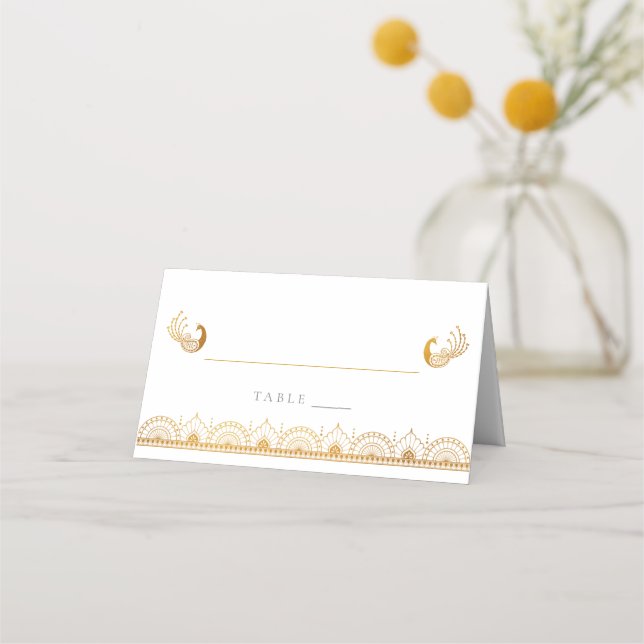 Elegant Gold Pattern Indian Wedding Place Card (Front)
