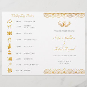 Elegant Gold Pattern Indian Wedding Program