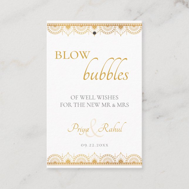 Elegant Gold Pattern Indian Wedding Send-Off Business Card (Front)