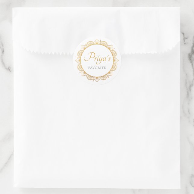 Elegant Gold Pattern Indian Wedding Snack Label (Bag)