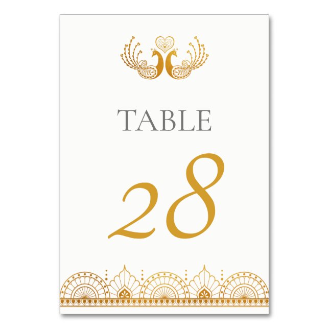 Elegant Gold Pattern Indian Wedding Table Number (Front)