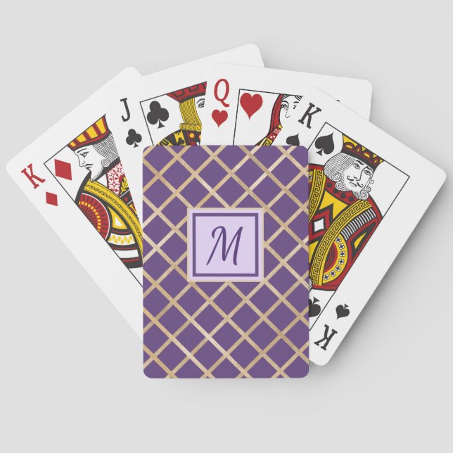 Elegant Gold Pattern Monogram Personalise Playing Cards (Back)