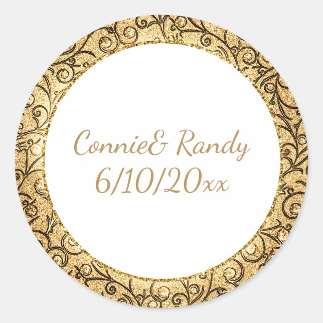 Elegant Gold Pattern Monogram Wedding Sticker (Front)