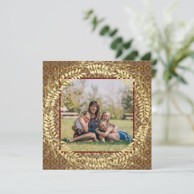 Elegant Gold Pattern Photo Holiday Card (Standing Front)