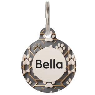 Elegant Gold Paw Print Luxury Dog ID Tag Chic