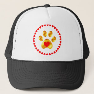 Elegant gold paw with hearts trucker hat
