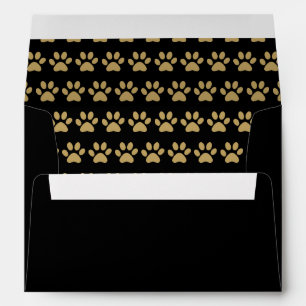 Elegant Gold Pawprint Pattern Script Name Black Envelope