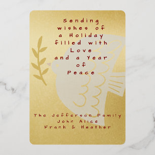 Elegant Gold Peace Dove Love Christmas Foil Holiday Card