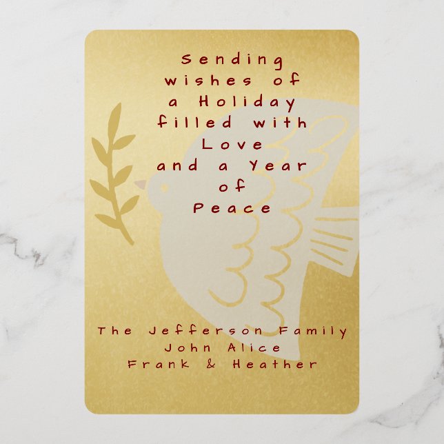 Elegant Gold Peace Dove Love Christmas Foil Holiday Card (Back)