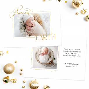 Elegant Gold Peace on Earth Photo Foil Holiday Card