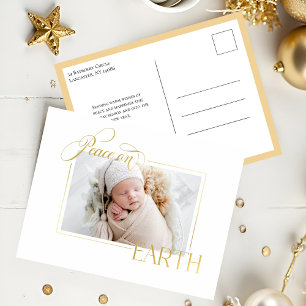 Elegant Gold Peace on Earth Photo Foil Holiday Postcard
