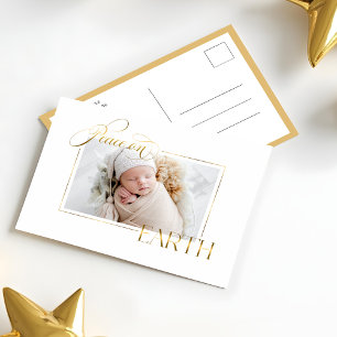Elegant Gold Peace on Earth Photo Holiday Postcard