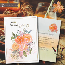 Elegant Gold Peach Floral Watercolor Thanksgiving