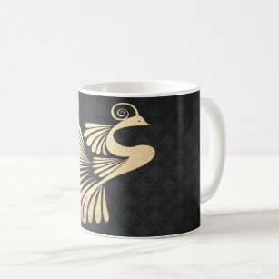 Elegant Gold Peacock, Black Damask Coffee Mug