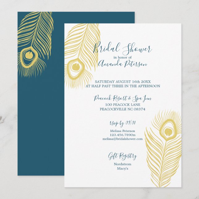 Elegant Gold Peacock Bridal Shower Invitations