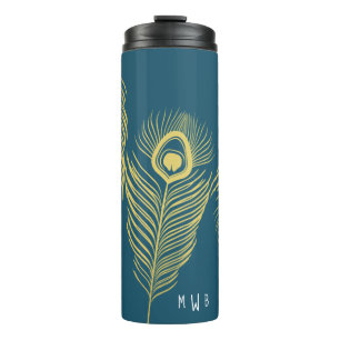 Elegant Gold Peacock Feathers Monogram Tumbler