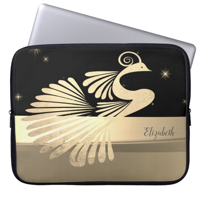 Elegant Gold Peacock - Personalised Laptop Sleeve (Front)