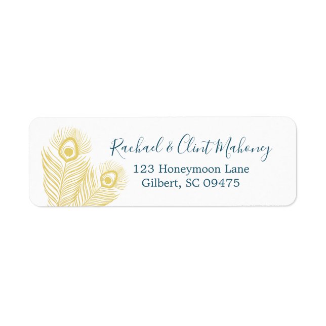 Elegant Gold Peacock Return Address Labels (Front)