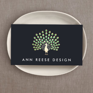Elegant Gold Peacock Stylish Designer Navy Business Card