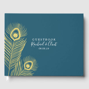 Elegant Gold Peacock Wedding Guestbook