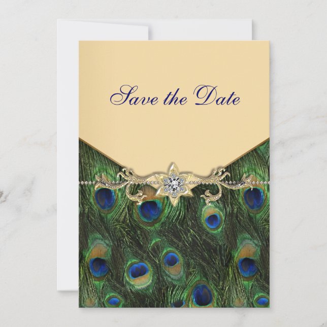 Elegant Gold Peacock Wedding Invitations (Front)