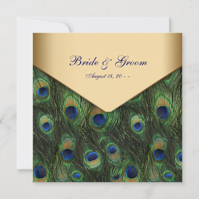 Elegant Gold Peacock Wedding Invitations (Front)