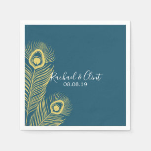 Elegant Gold Peacock Wedding Party Paper Napkins