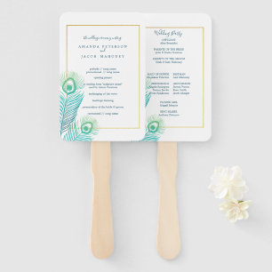 Elegant Gold Peacock Wedding Program Hand Fan