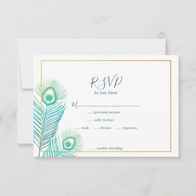 Elegant Gold Peacock Wedding RSVP Cards (Front)