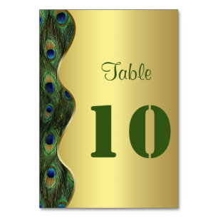 Elegant Gold Peacock Wedding Table Number
