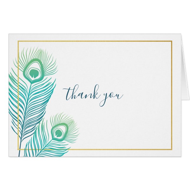 Elegant Gold Peacock Wedding Thank You Card (Front Horizontal)
