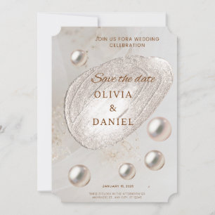 Elegant Gold & Pearl Save The Date Card