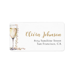 Elegant Gold Pearls and Prosecco Address Labels