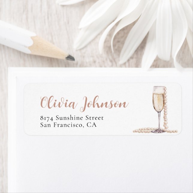 Elegant Gold Pearls and Prosecco Address Labels (Insitu)