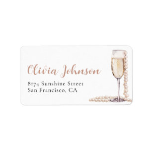 Elegant Gold Pearls and Prosecco Address Labels