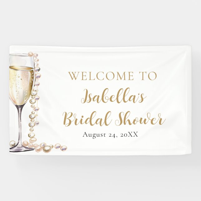 Elegant Gold Pearls and Prosecco Bridal Shower Banner (Horizontal)