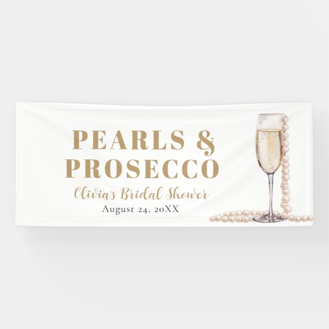 Elegant Gold Pearls and Prosecco Bridal Shower Banner (Horizontal)