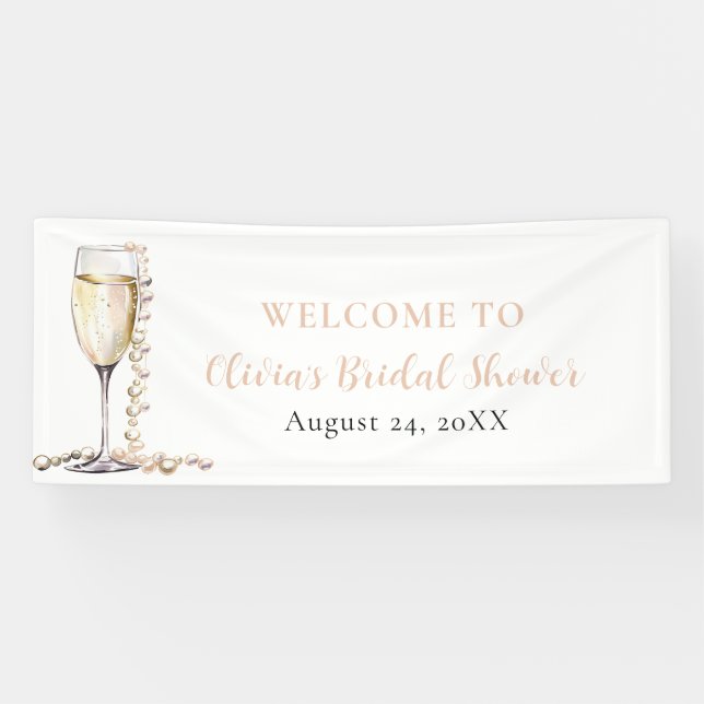 Elegant Gold Pearls and Prosecco Bridal Shower Banner (Horizontal)
