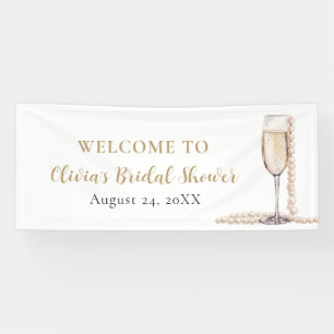 Elegant Gold Pearls and Prosecco Bridal Shower Banner