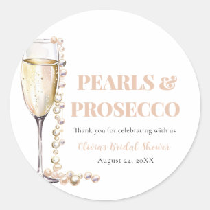 Elegant Gold Pearls and Prosecco Bridal Shower Classic Round Sticker