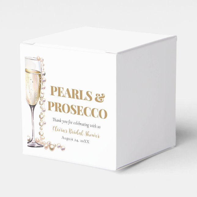 Elegant Gold Pearls and Prosecco Bridal Shower Favour Box (Front Side)